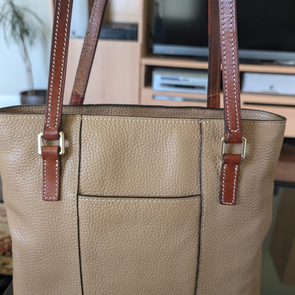 Dooney & Bourke Beige and Brown Leather Tote - Picture 6 of 7